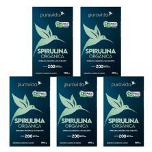 Kit 5X Spirulina Org�nica - 200 Tabletes - Puravida