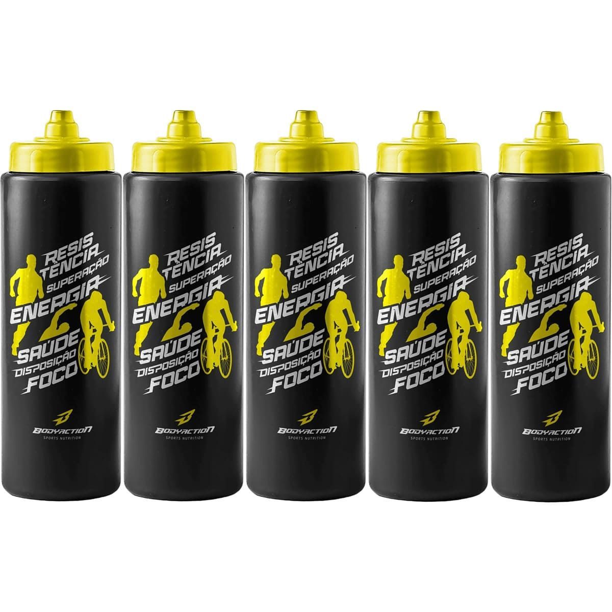 Kit 5X Squeeze Endurance - 800ml Preto/Amarelo - BodyAction