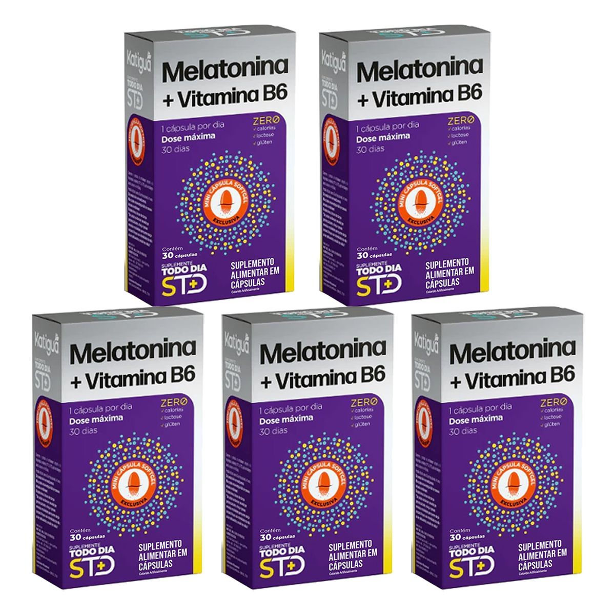 Kit 5X STD Melatonina 210mcg - 30 C�psulas - Katigu�
