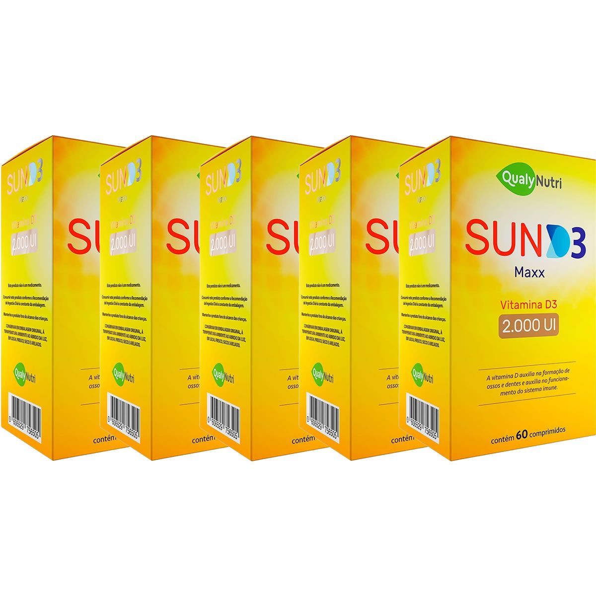 Kit 5X Sun D3 Maxx - 60 Comprimidos -  QualyNutri