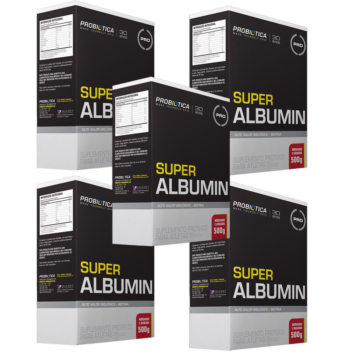 Kit 5X Super Albumin - 500g Morango c/ Banana - Probi�tica