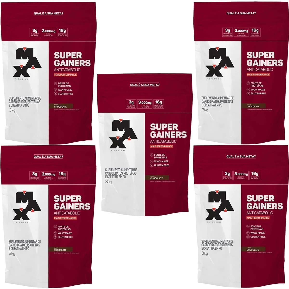Kit 5X Super Gainers Anticatabolic  - 3.000g Chocolate - Max Titanium