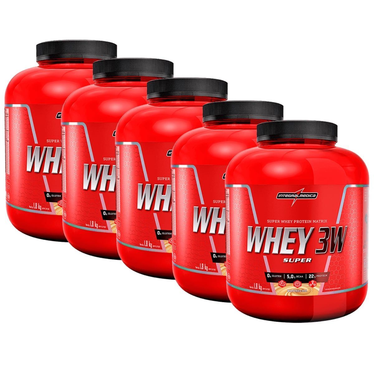 Kit 5X Super Whey 3W - 1800g Baunilha - IntegralM�dica