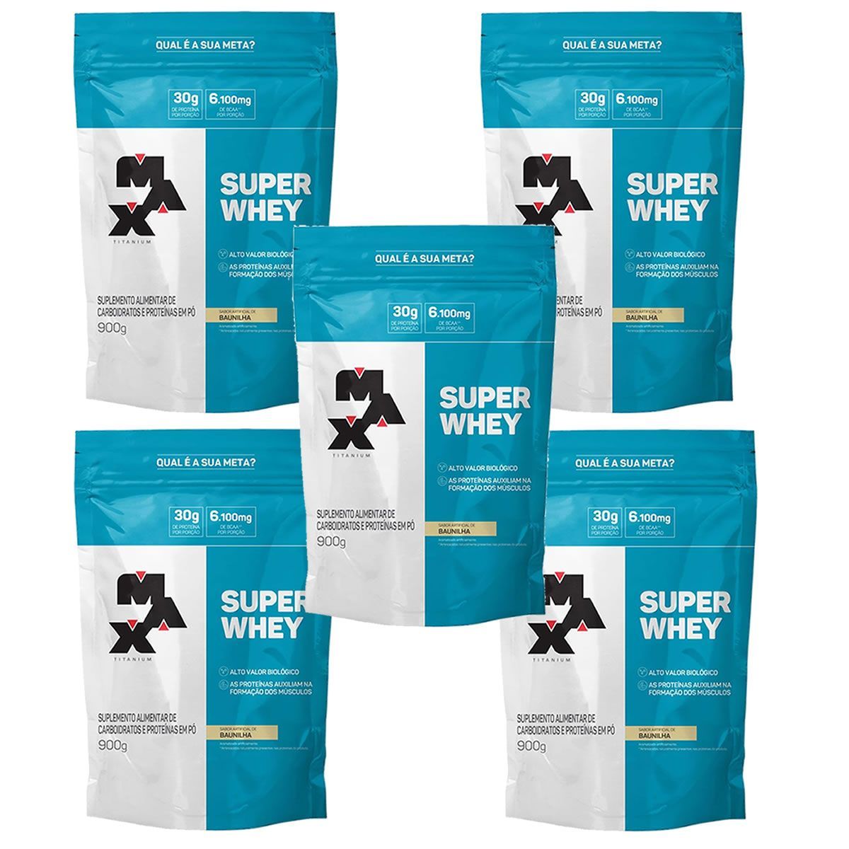 Kit 5X Super Whey - 900g Baunilha Refil- Max Titanium