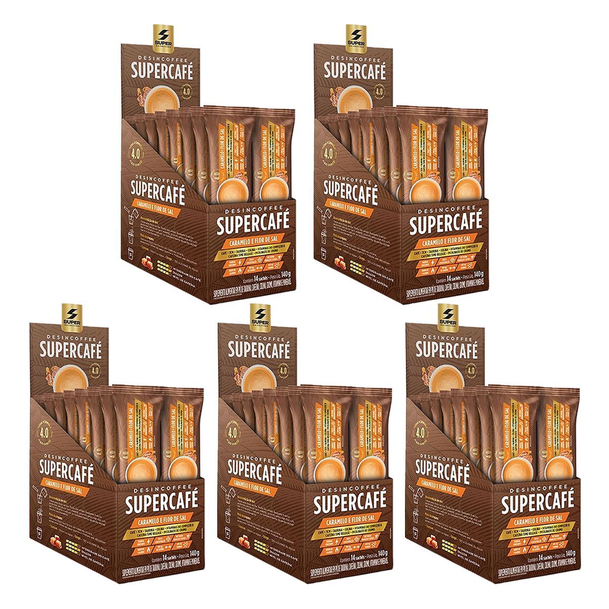 Kit 5X Supercaf� - 14 Sach�s 10g Caramelo e Flor de Sal - Desinch�