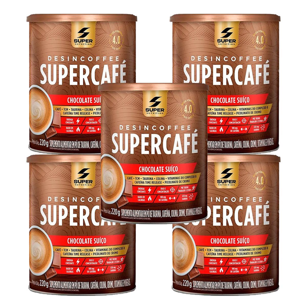 Kit 5X Supercaf� - 220g Chocolate Sui�o - Desinch�