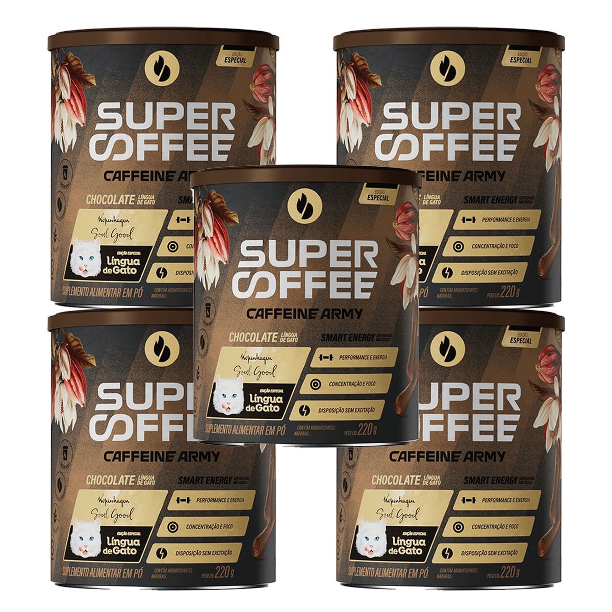 Kit 5X SuperCoffee - 220g Chocolate L�ngua de Gato - Caffeine Army
