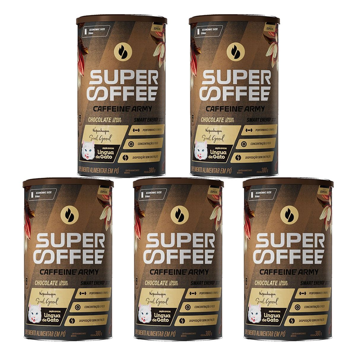 Kit 5X SuperCoffee - 380g Chocolate L�ngua de Gato - Caffeine Army
