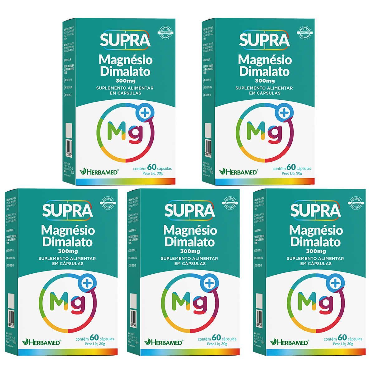 Kit 5X Supra Magn�sio Dimalato - 60 C�psulas - Herbamed
