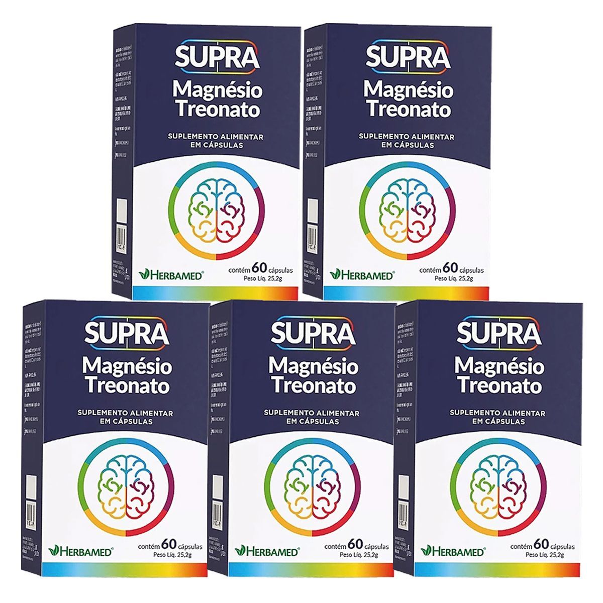 Kit 5X Supra Magn�sio Treonato - 60 C�psulas - Herbamed
