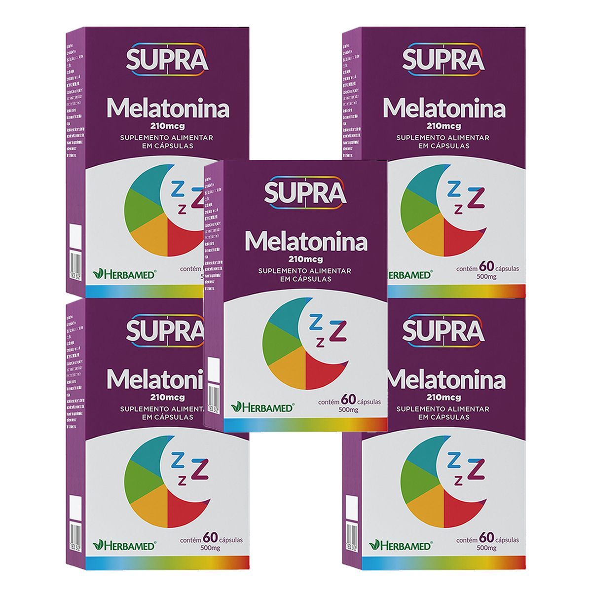 Kit 5X Supra Melatonina - 210mcg 60 C�psulas - Herbamed