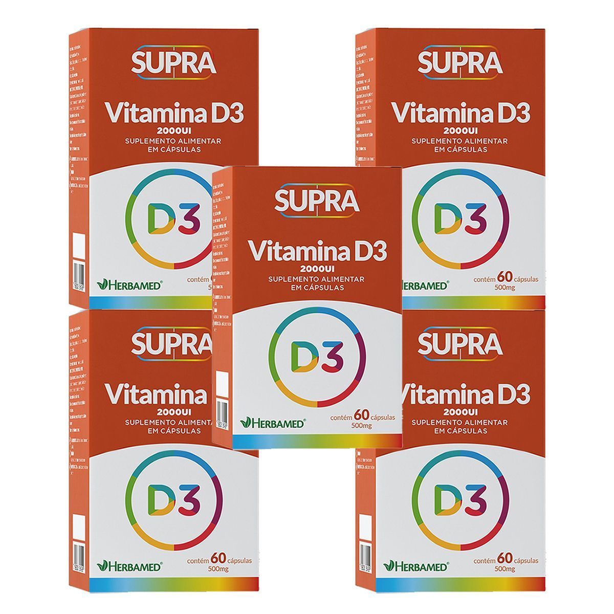 Kit 5X Supra Vitamina D3 - 2000ui 60 C�psulas - Herbamed