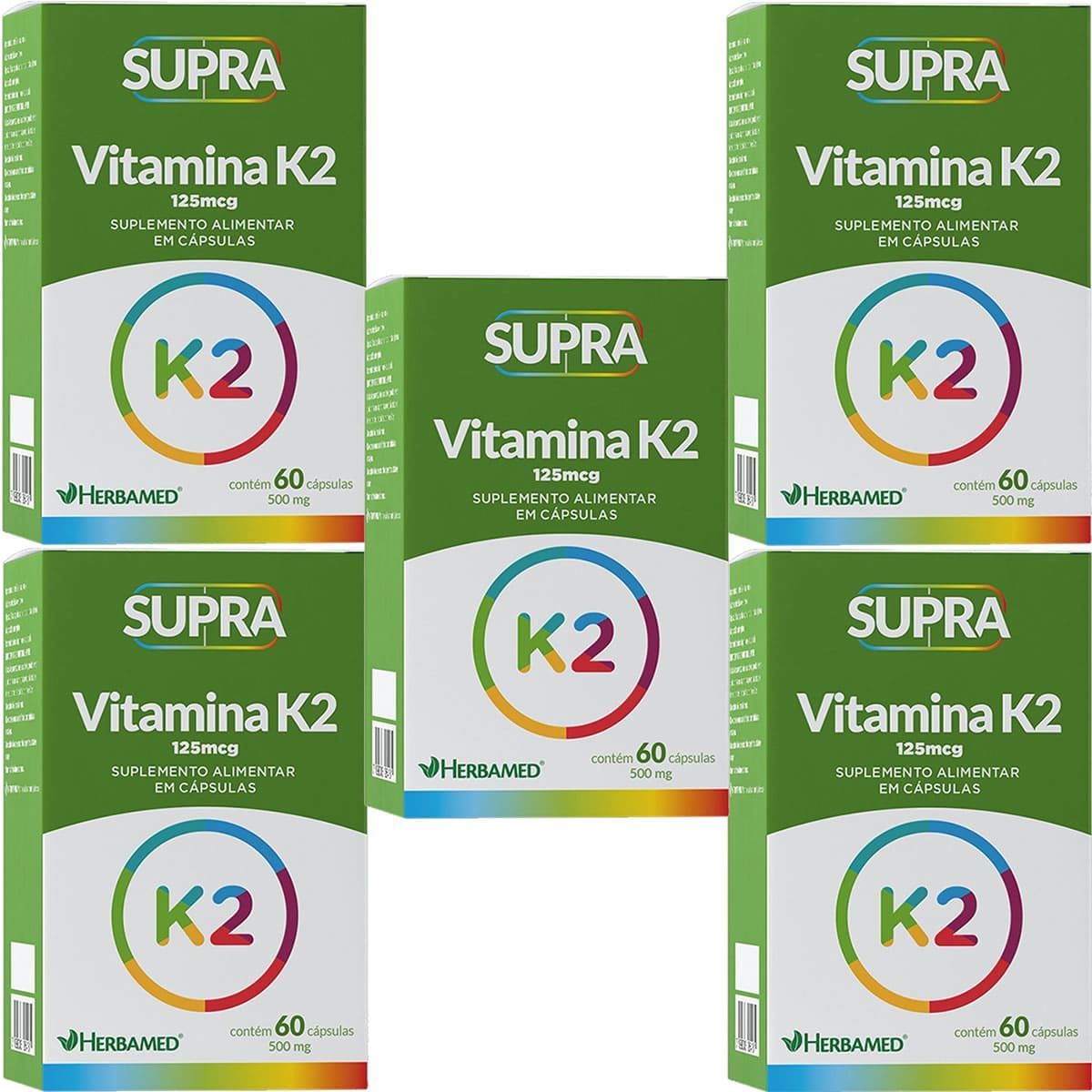 Kit 5X Supra Vitamina K2 - 500mg 60 C�psulas - Herbamed