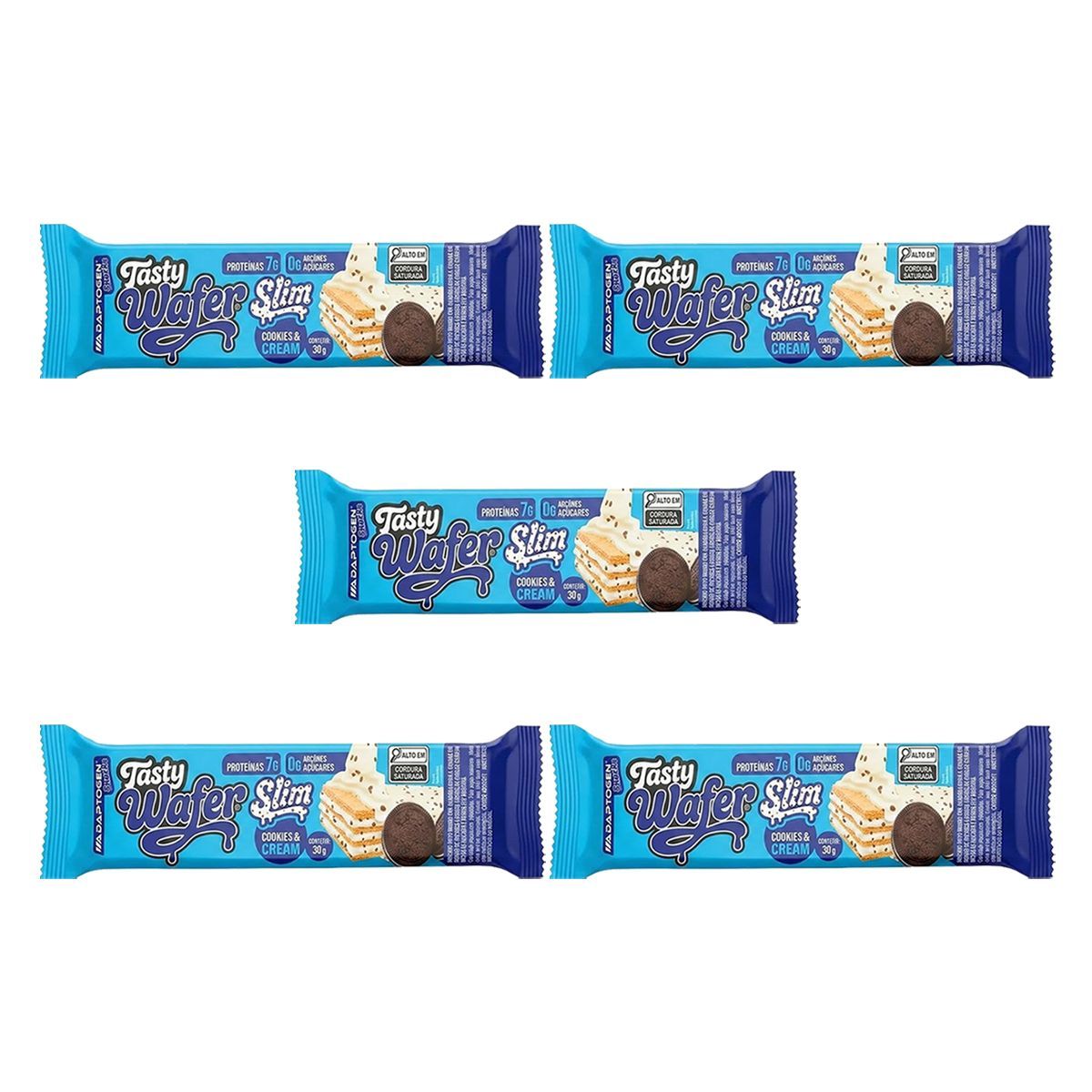 Kit 5X Tasty Wafer Slim - 1 Unidade 30g Cookies Cream - Adaptogen