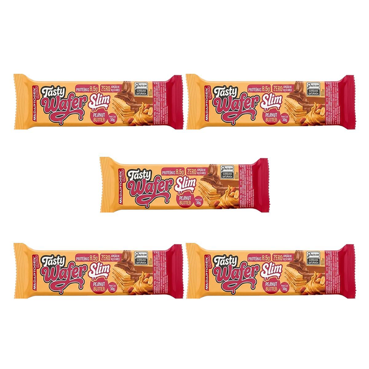 Kit 5X Tasty Wafer Slim - 1 Unidade 30g Peanut Butter - Adaptogen