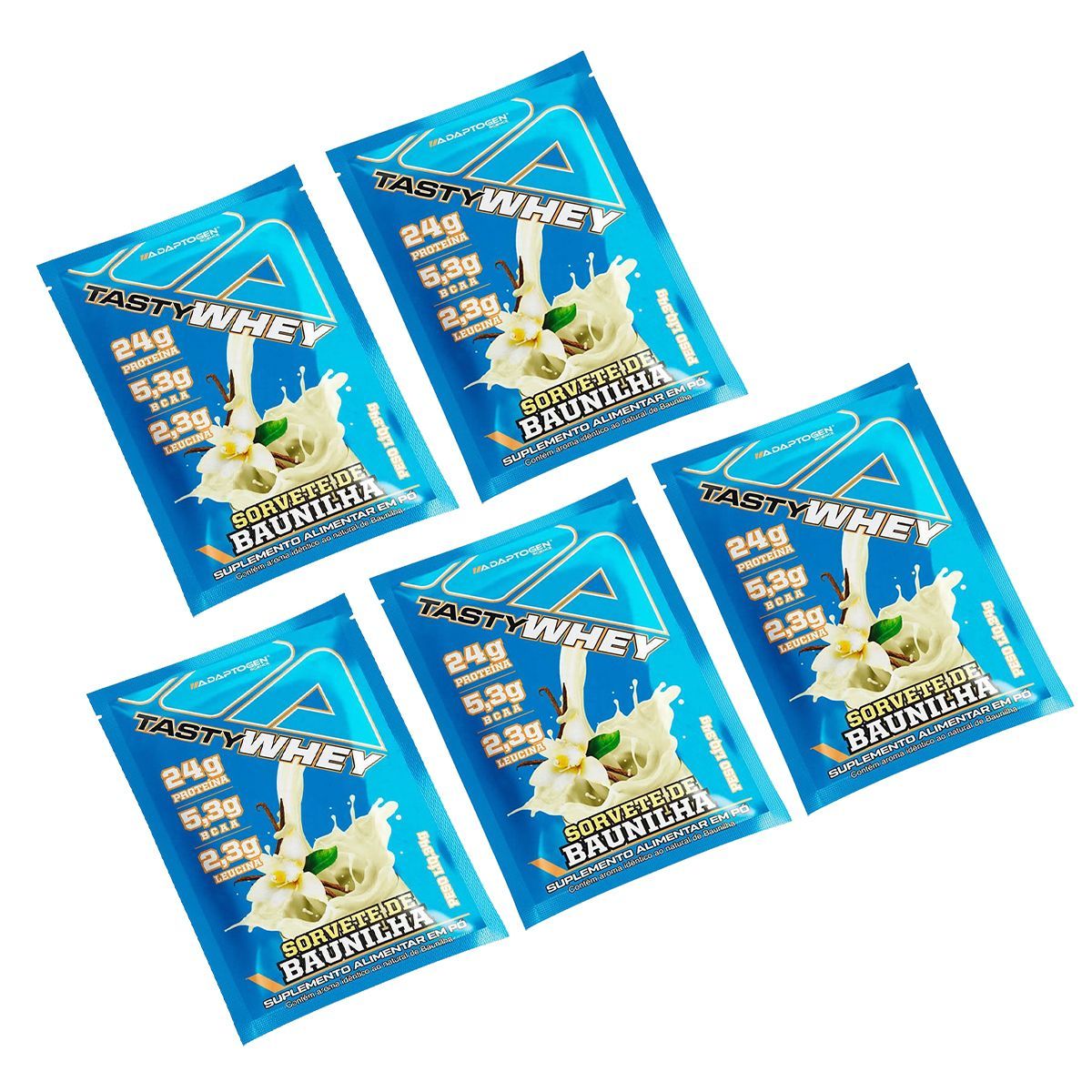 Kit 5X Tasty Whey 3W - 1 Sach� 34g Sorvete de Baunilha - Adaptogen