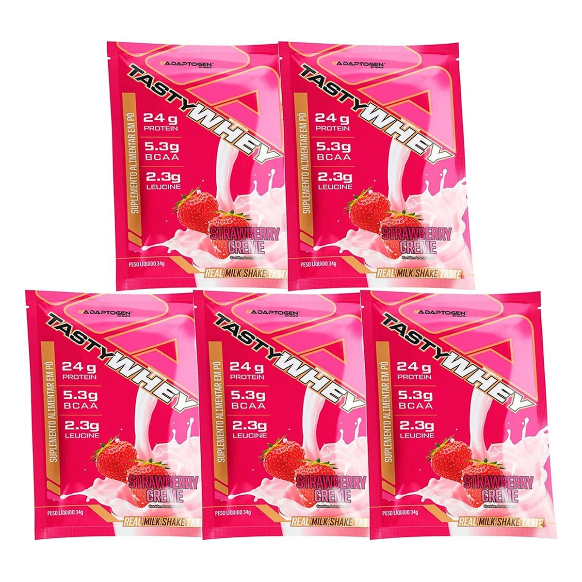 Kit 5X Tasty Whey 3W - 1 Sach� 34g Strawberry Creme - Adaptogen