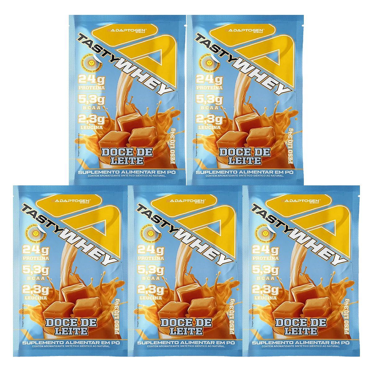 Kit 5X Tasty Whey 3W - 1 Sach� de 34g Doce de Leite - Adaptogen