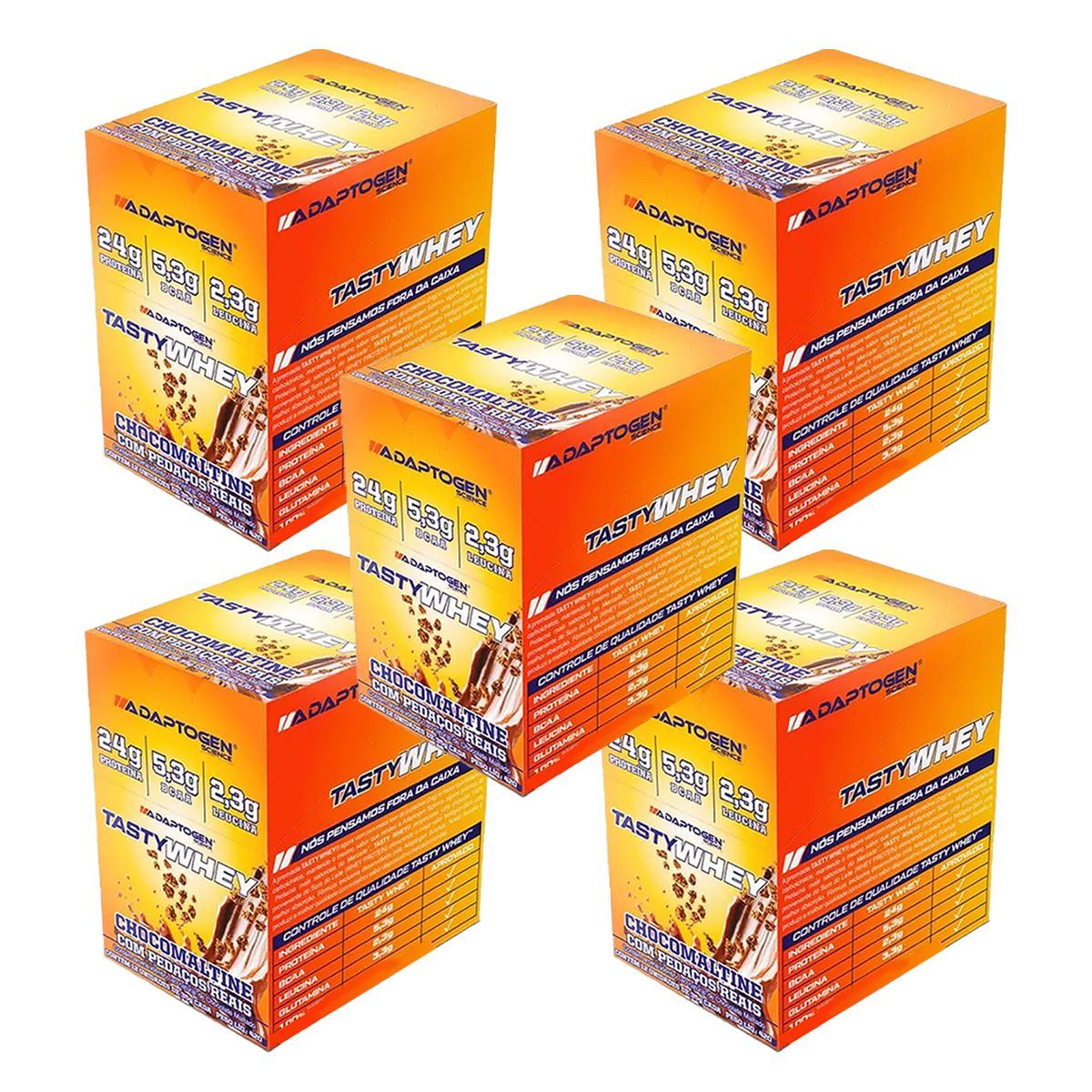 Kit 5X Tasty Whey 3W - 12 Sach�s 34g Chocomaltine - Adaptogen