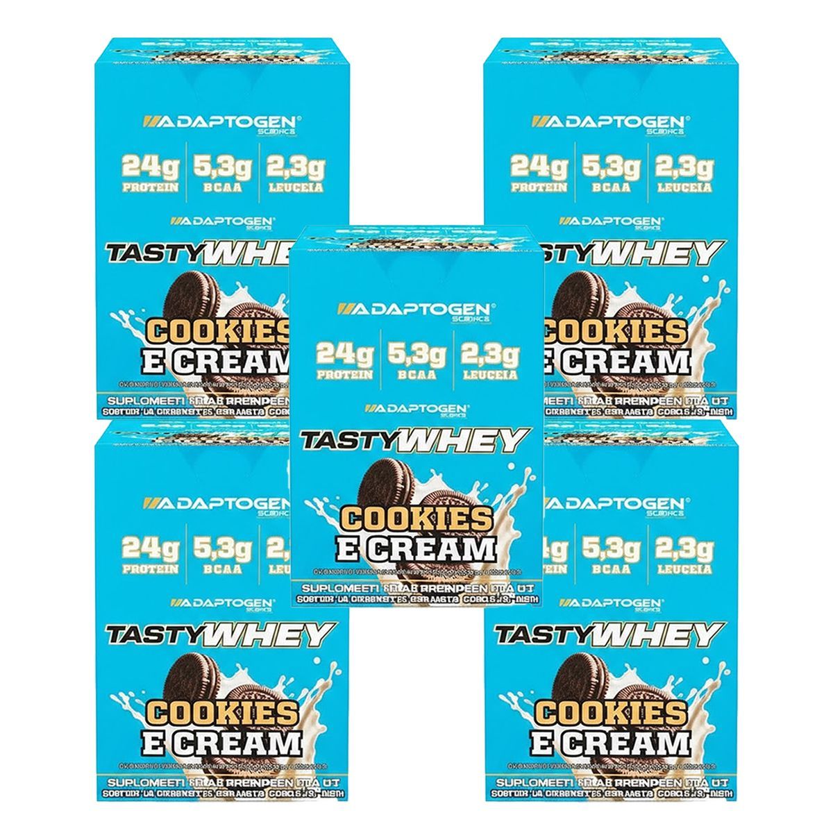 Kit 5X Tasty Whey 3W - 12 Sach�s 34g Cookies & Cream - Adaptogen