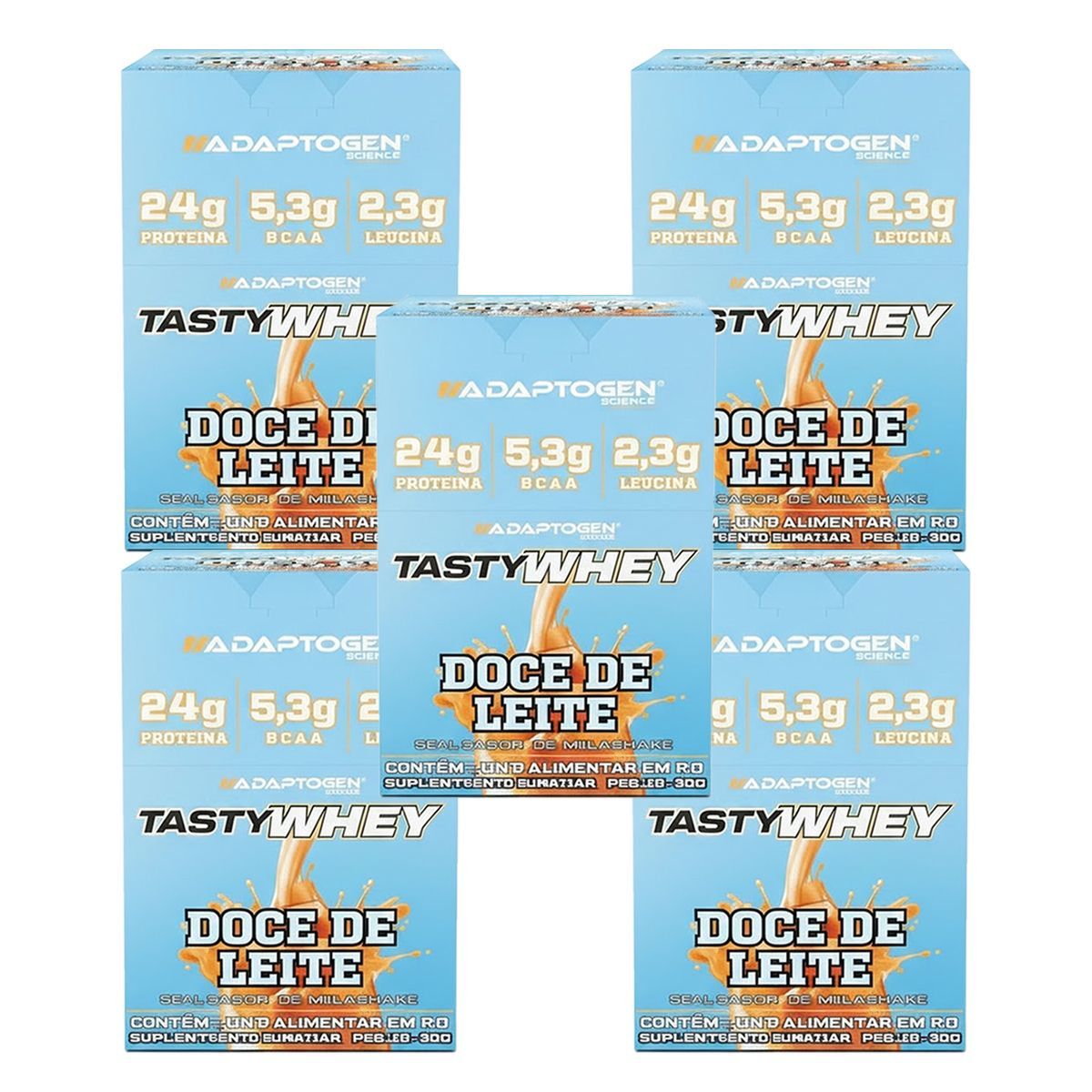 Kit 5X Tasty Whey 3W - 12 Sach�s 34g Doce de Leite - Adaptogen