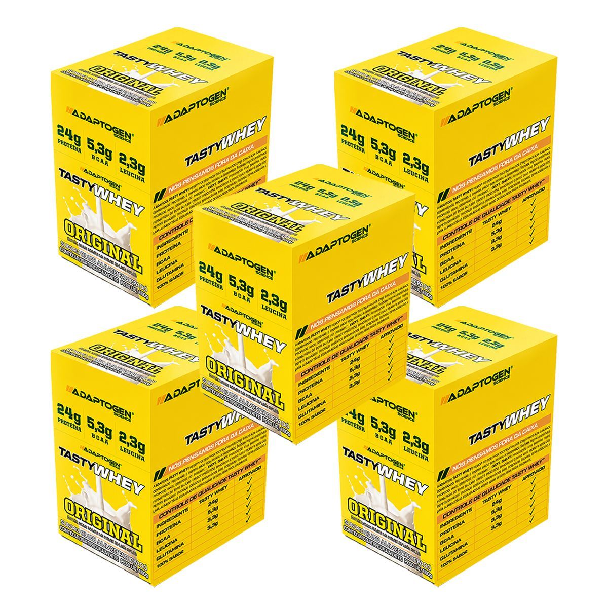 Kit 5X Tasty Whey 3W - 12 Sach�s 34g Original - Adaptogen