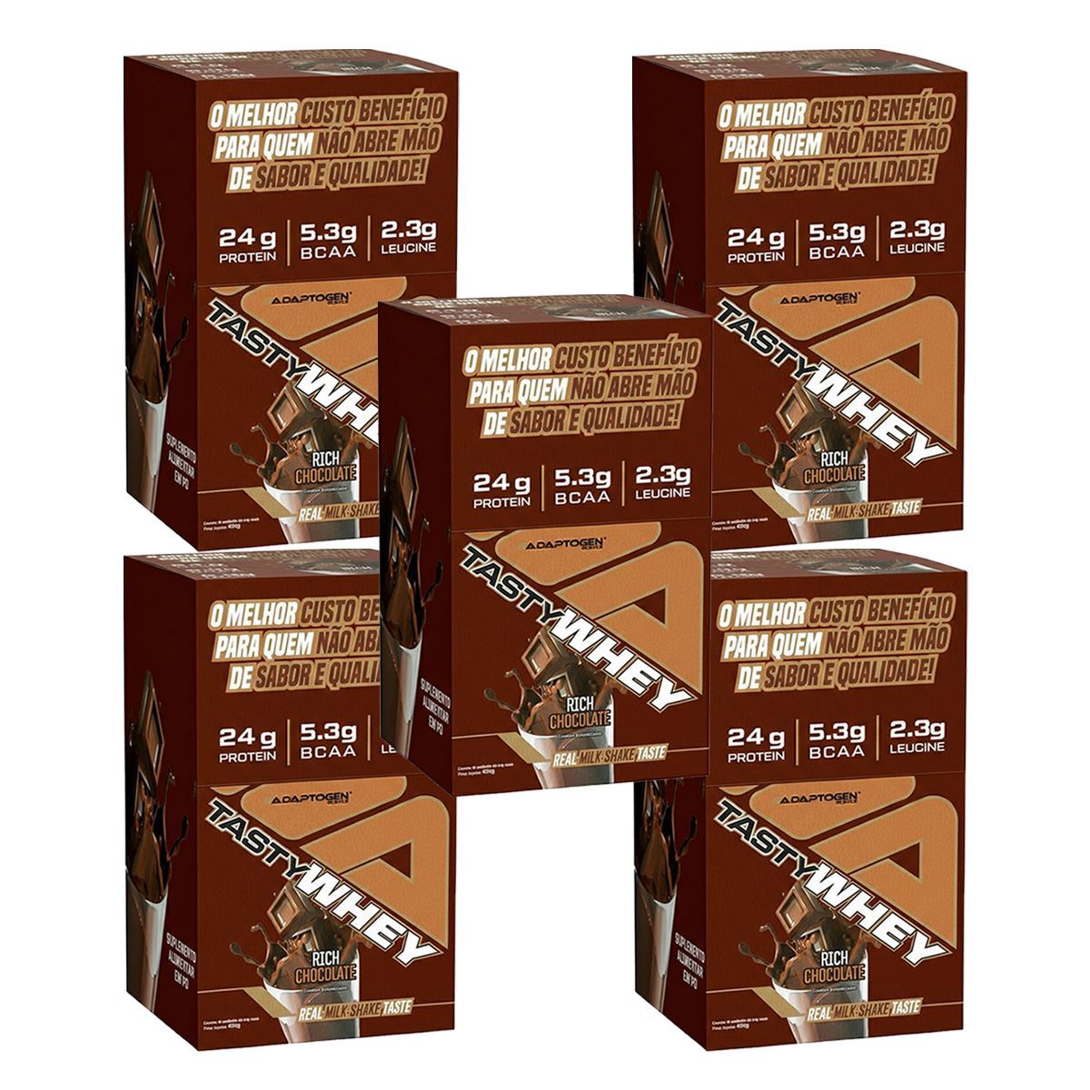 Kit 5X Tasty Whey 3W - 12 Sach�s 34g Rich Chocolate - Adaptogen