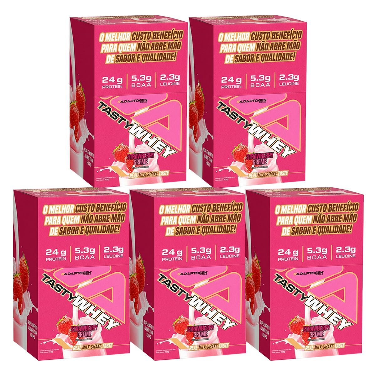 Kit 5X Tasty Whey 3W - 12 Sach�s 34g Strawberry Creme - Adaptogen