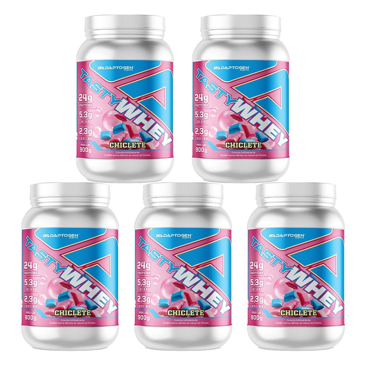 Kit 5X Tasty Whey 3W - 900g Chiclete - Adaptogen