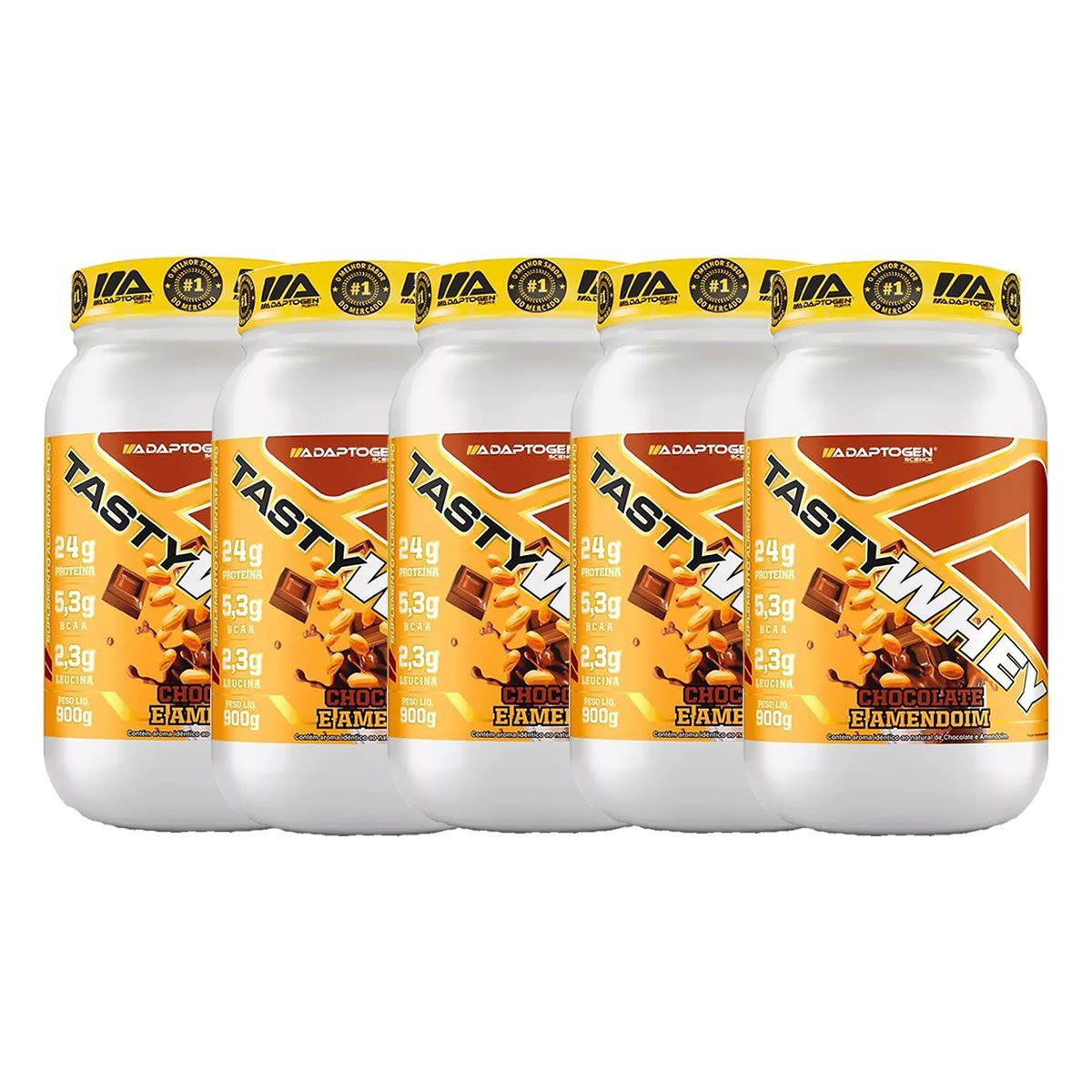Kit 5X Tasty Whey 3W - 900g Chocolate e Amendoin - Adaptogen