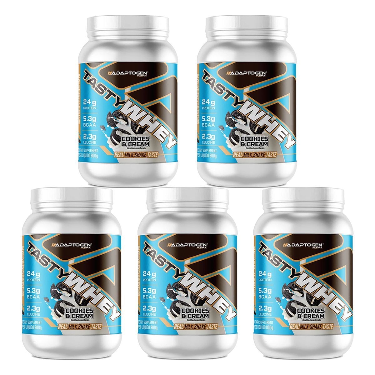 Kit 5X Tasty Whey 3W - 900g Cookies & Cream - Adaptogen
