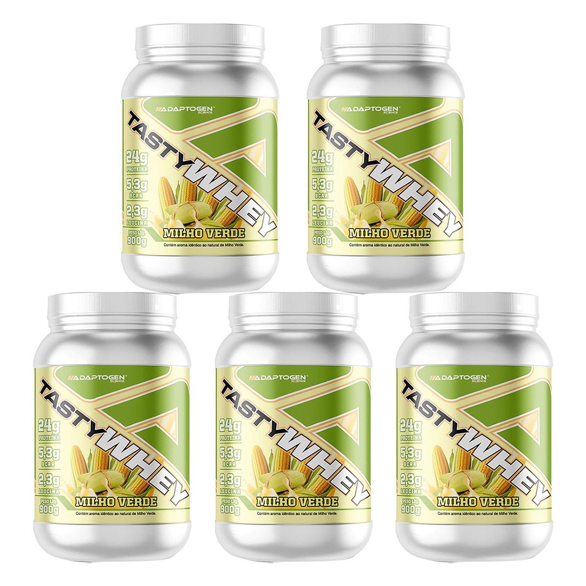 Kit 5X Tasty Whey 3W - 900g Milho Verde - Adaptogen