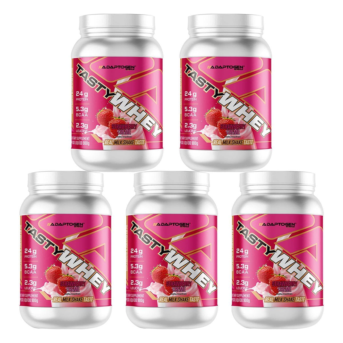 Kit 5X Tasty Whey 3W - 900g Strawberry Cream - Adaptogen