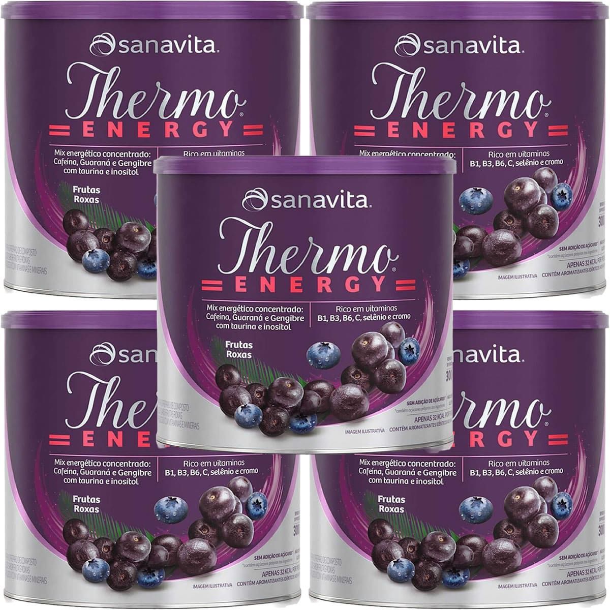 Kit 5X Thermo Energy - 300g Frutas Roxas - Sanavita