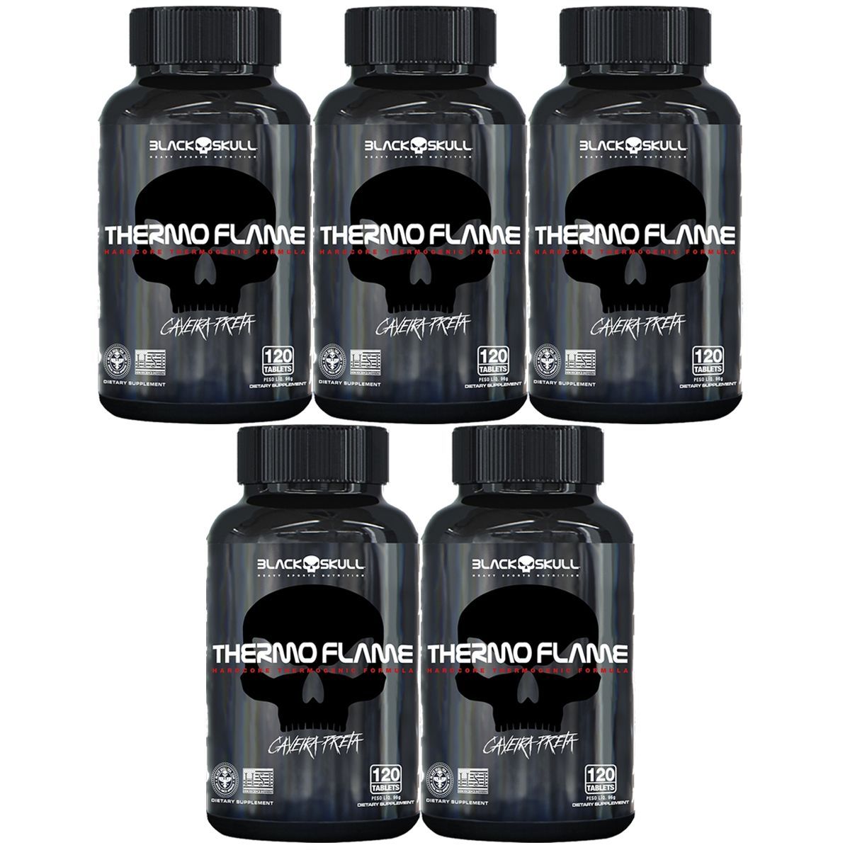 Kit 5X Thermo Flame Hardcore Termog�nico - 120 Tablets - Black Skull