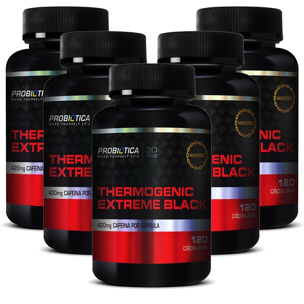 Kit 5X Thermogenic Extreme Black - 120 C�psulas - Probi�tica