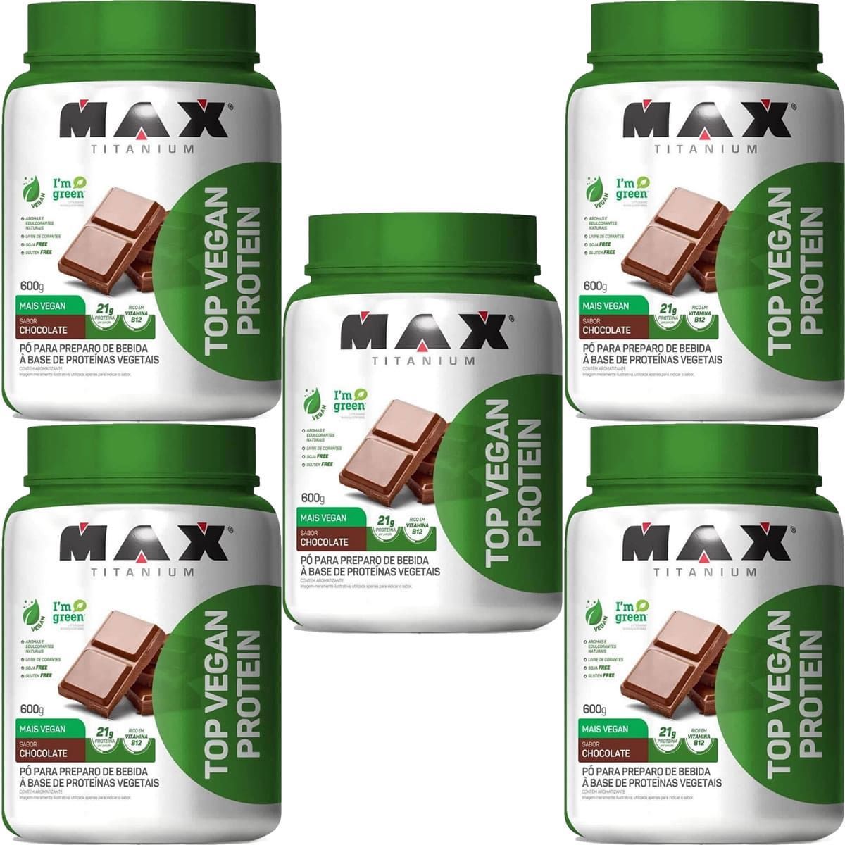 Kit 5X Top Vegan Protein - 600g Chocolate - Max Titanium