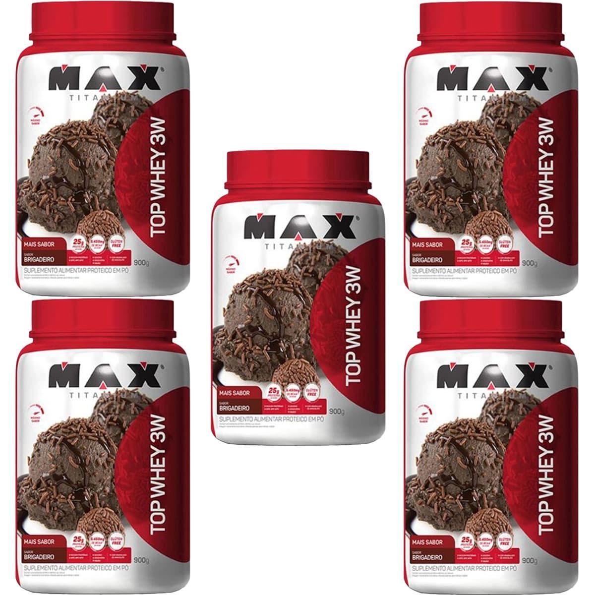 Kit 5X Top Whey 3W Mais Sabor - 900g Brigadeiro - Max Titanium