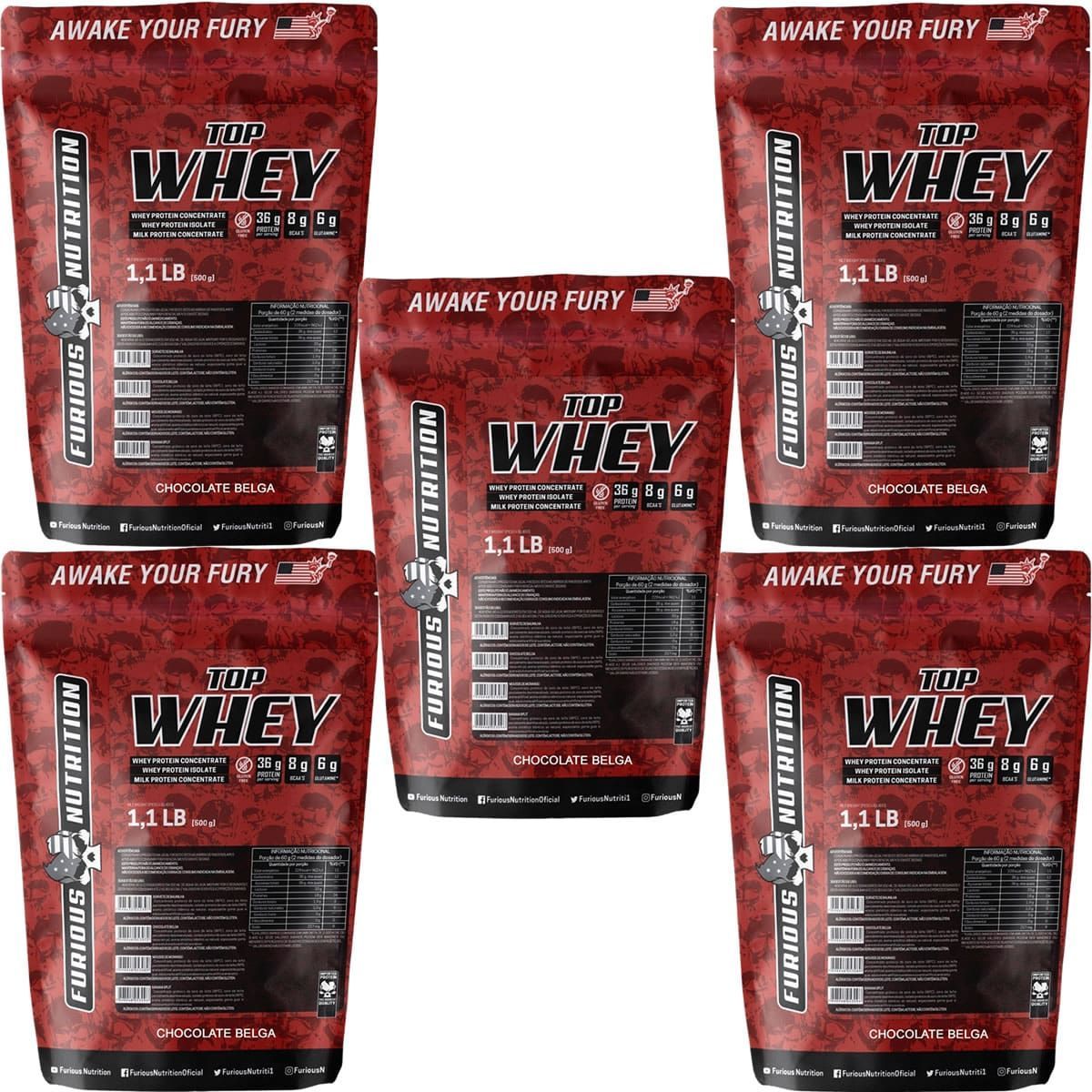 Kit 5X Top Whey - 500g Refil Chocolate Belga - Furious Nutrition