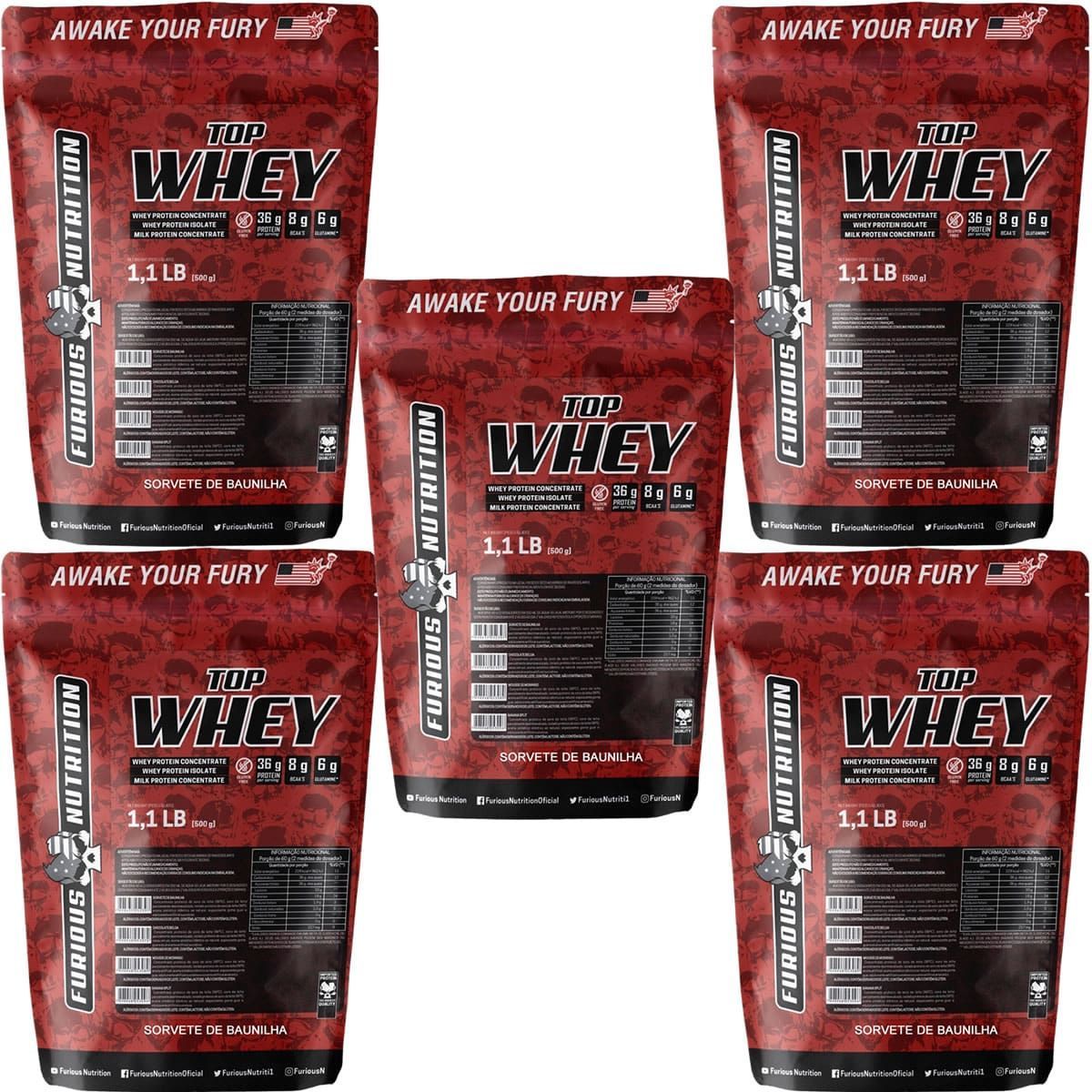 Kit 5X Top Whey - 500g Refil Sorvete de Baunilha - Furious Nutrition