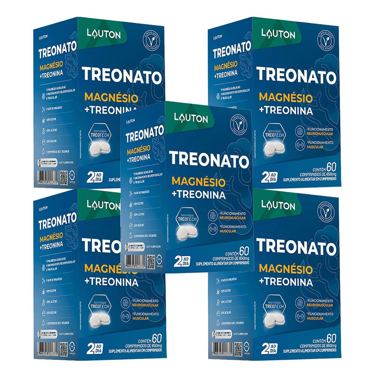 Kit 5X Treonato Magn�sio e Treonina - 60 Comprimidos - Lauton Nutrition