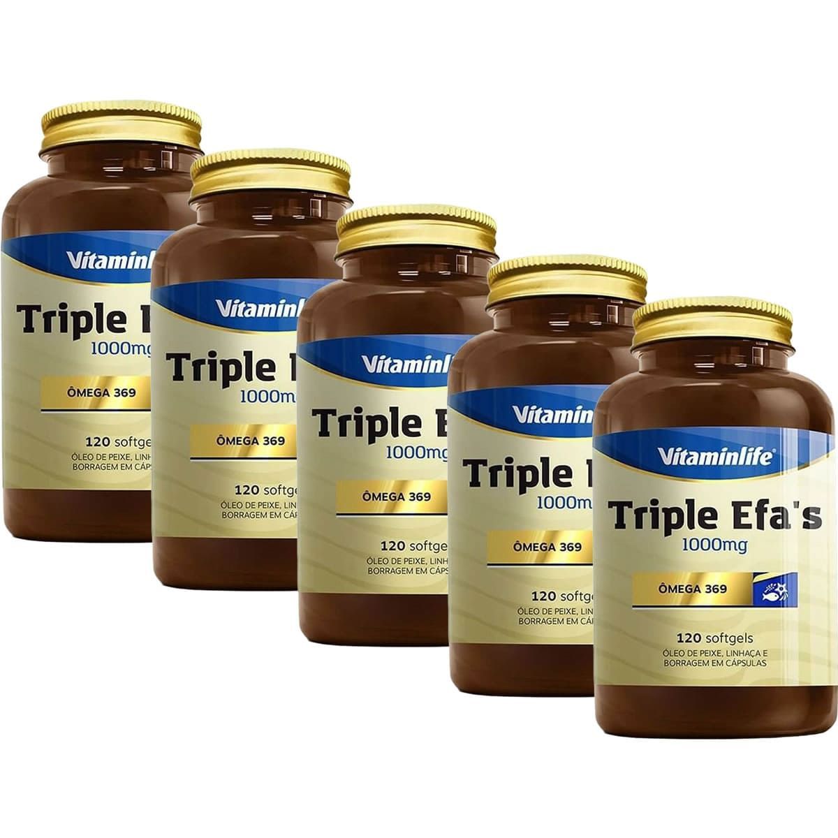 Kit 5X Triple EFAS Omega 3 6 9 - 1000mg 120 softgels - Vitaminlife