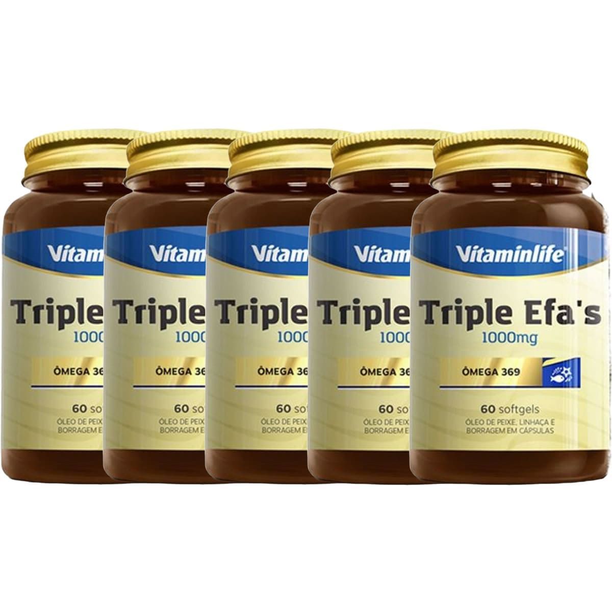 Kit 5X Triple EFAS Omega 3 6 9 - 1000mg 60 softgels - Vitaminlife
