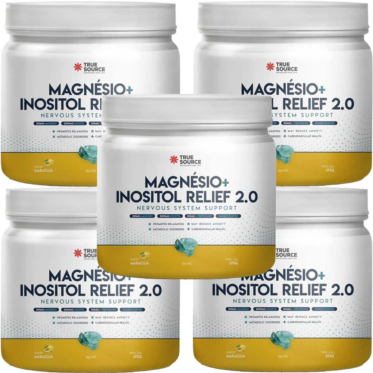 Kit 5X True Magn�sio + Inositol Relief 2.0 - 375g Maracuj� - True Source
