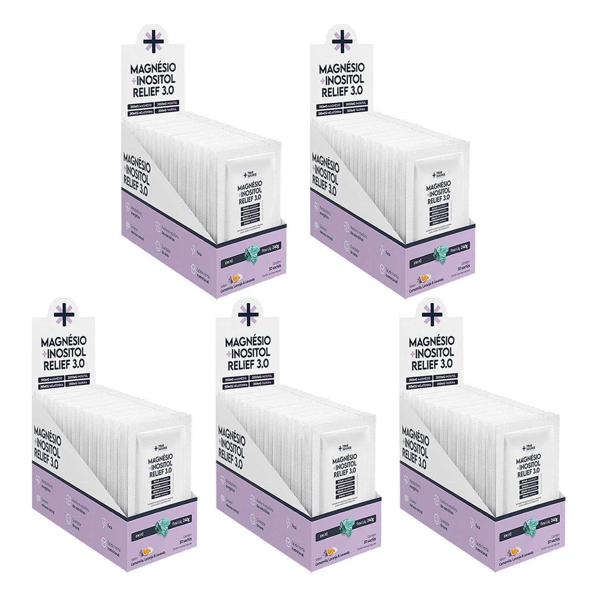 Kit 5X True Magn�sio + Inositol Relief 3.0 - 30 Sach�s 8g Camomila, Laranja e Lavanda - True Source