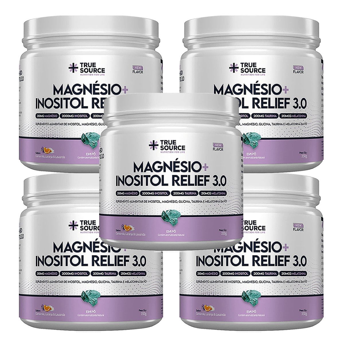 Kit 5X True Magn�sio + Inositol Relief 3.0 - 300g Camomila, Laranja e Lavanda - True Source