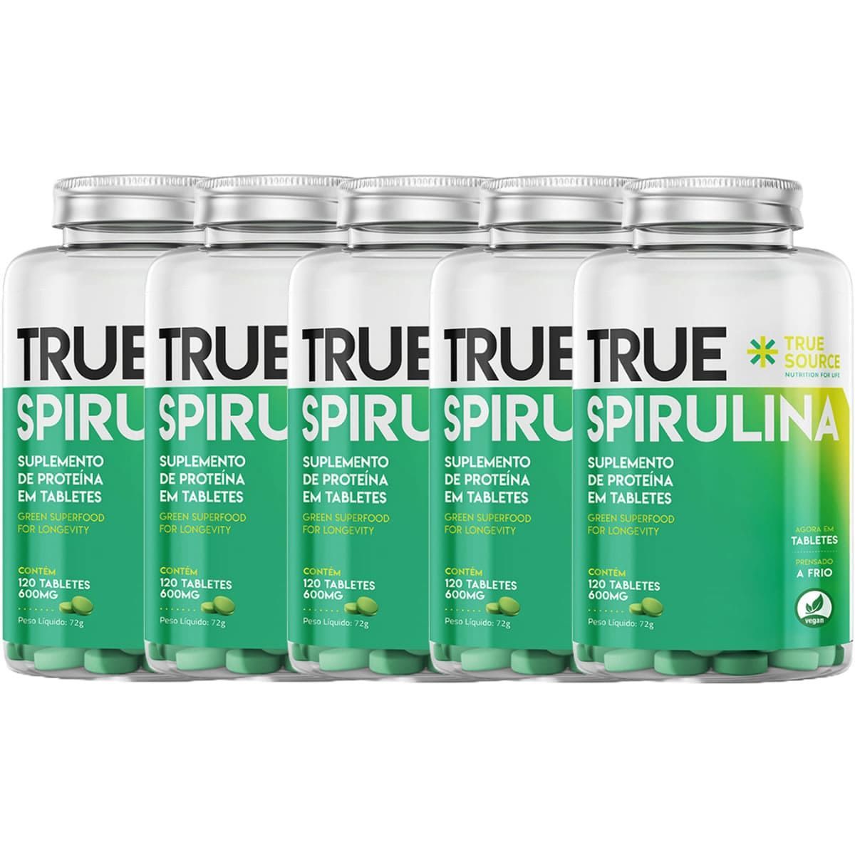 Kit 5X True Spirulina 600mg - 120 Tabletes - True Source