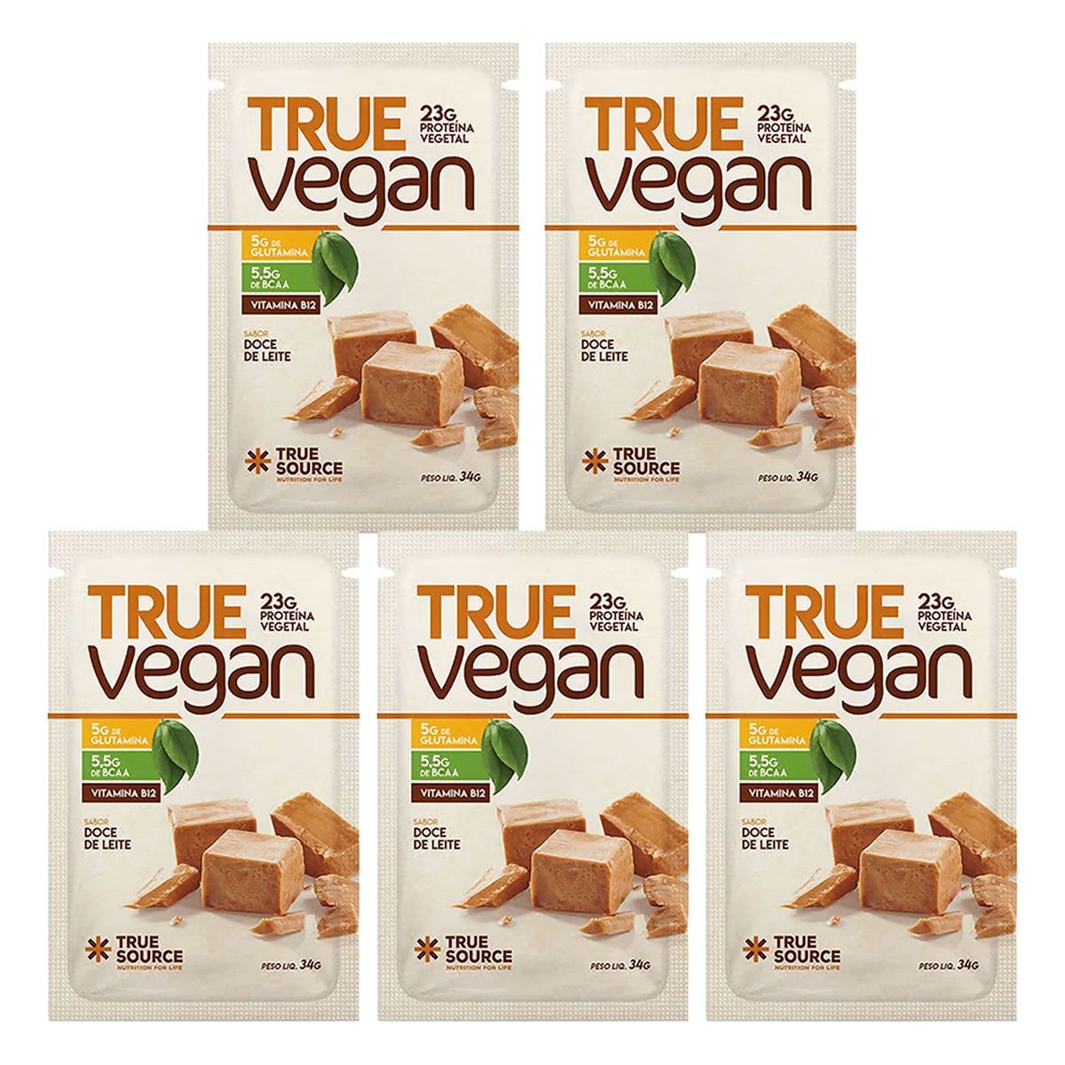 Kit 5X True Vegan - 1 Sach� de 34g Doce de Leite - True Source