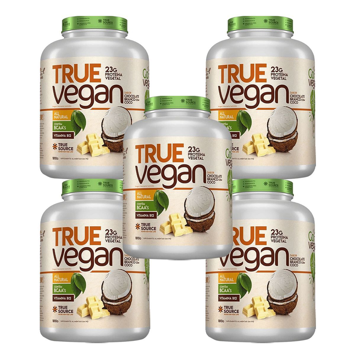 Kit 5X True Vegan Prote�na Vegetal - 1810g Chocolate Branco com Coco - True Source