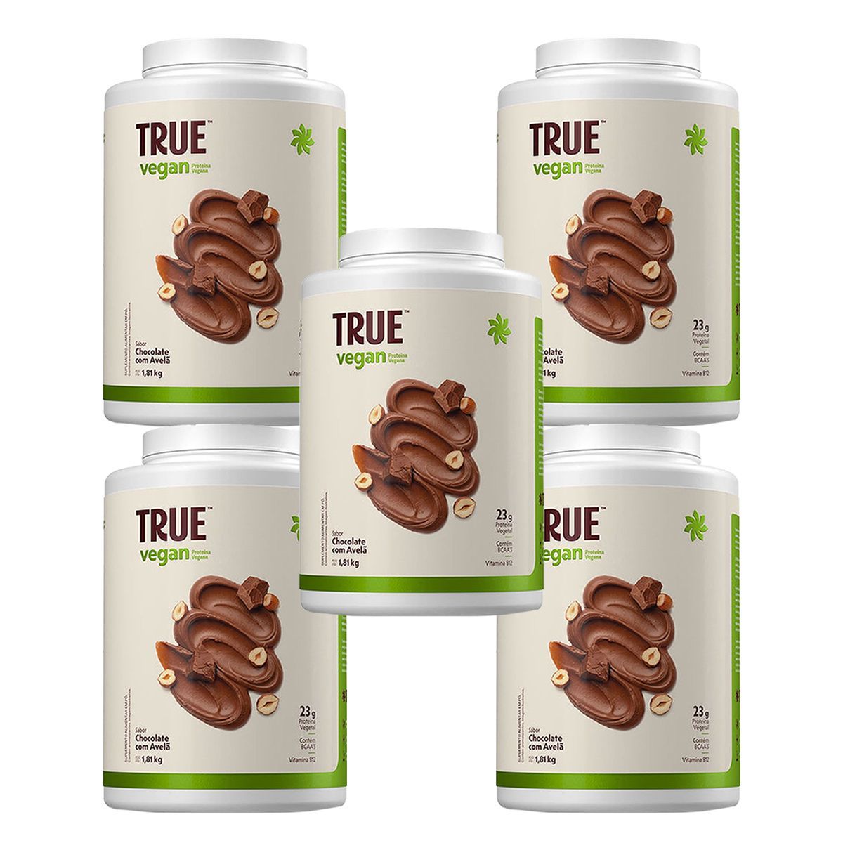 Kit 5X True Vegan Prote�na Vegetal - 1810g Chocolate com Avel� - True Source